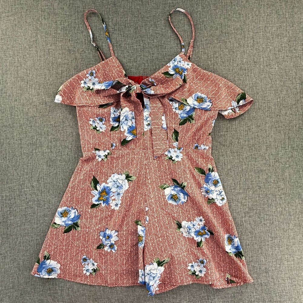 Altar'd State Romper Medium Floral Adjustable Straps Front Bow Tie Zipper Closur